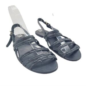 Ecote Womens Slingback Sandals Black Leather Woven Buckle Open Toe 8